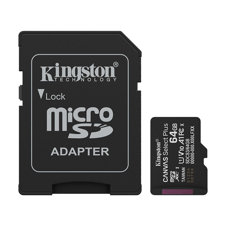 Micro SD card Kingston 64 GB SDCS3/64GB  Class10 Canvas Select Plus SD adapter;100MBs Read,Class 10 UHS-I