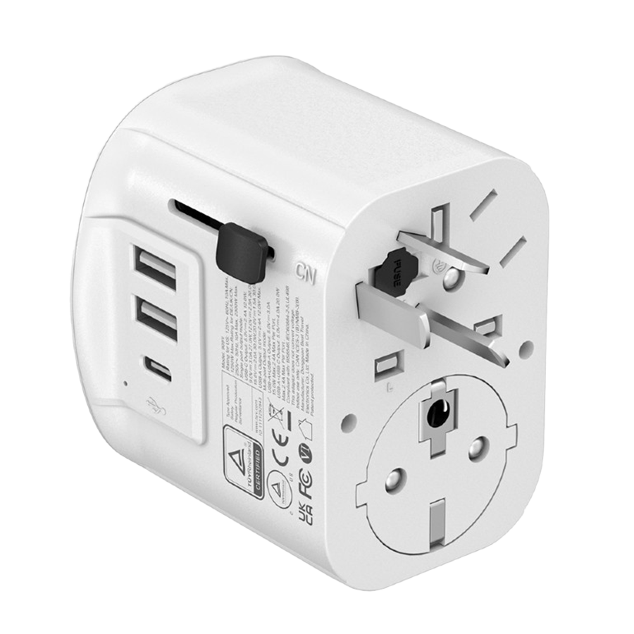 Univerzalni strujni adapter za sve zemlje + USB + Type-C punjač GEMBIRD, 20 W, white, TPA-EU2A1C15-01-W - slika 2